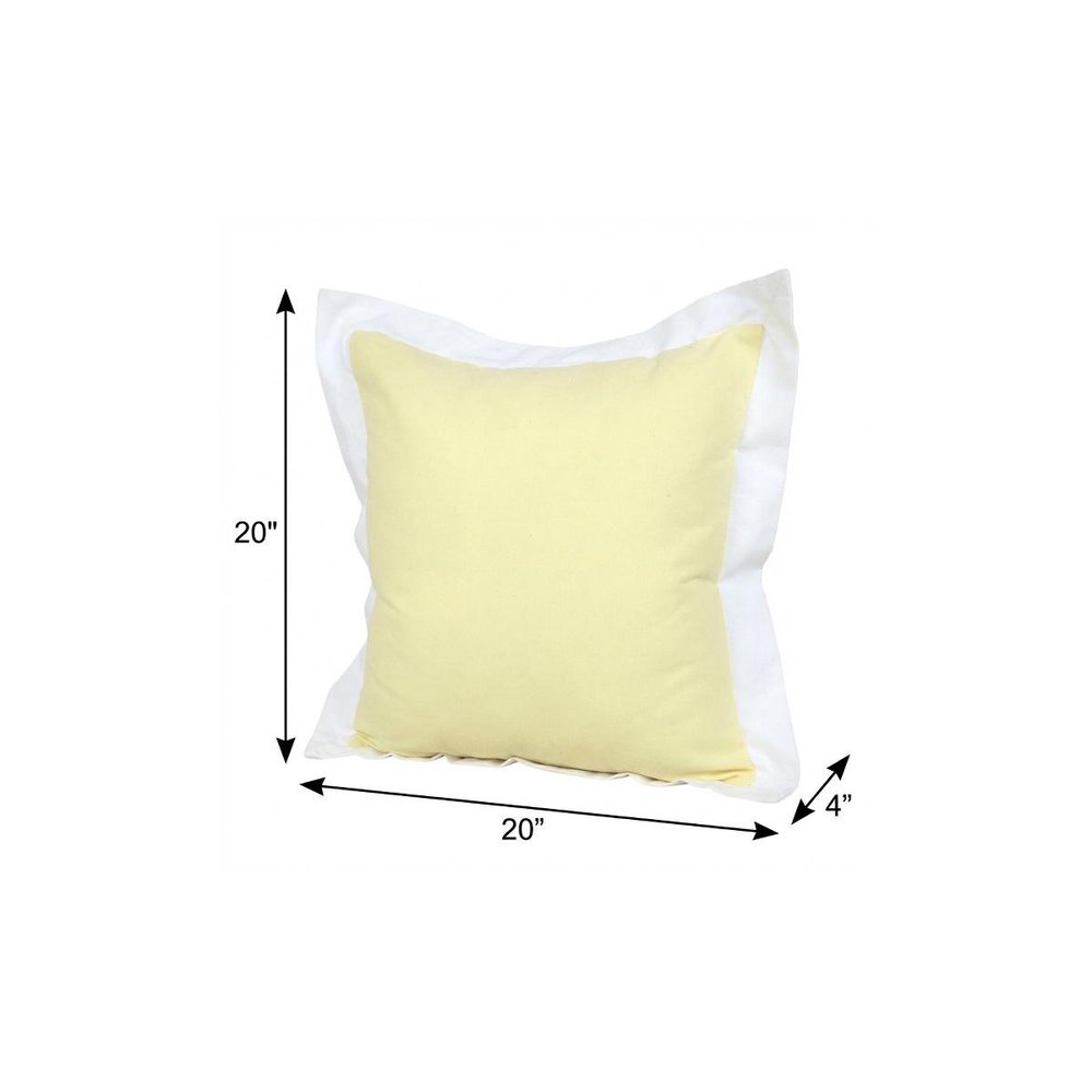 20" X 20" Light Yellow And White 100% Cotton Geometric Zippered Pillow — view 8