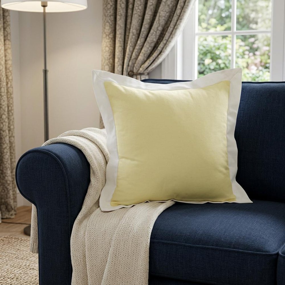 20" X 20" Light Yellow And White 100% Cotton Geometric Zippered Pillow HomeRoots