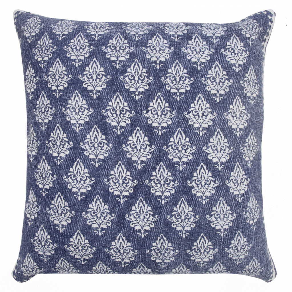 20" X 20" Twilight Blue And White 100% Cotton Geometric Zippered Pillow FurniFindUSA