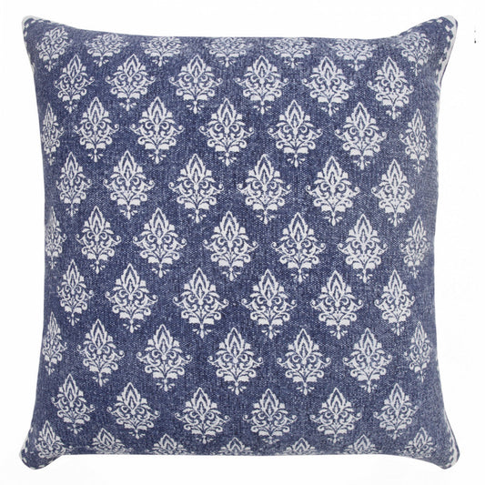 20" X 20" Twilight Blue And White 100% Cotton Geometric Zippered Pillow FurniFindUSA