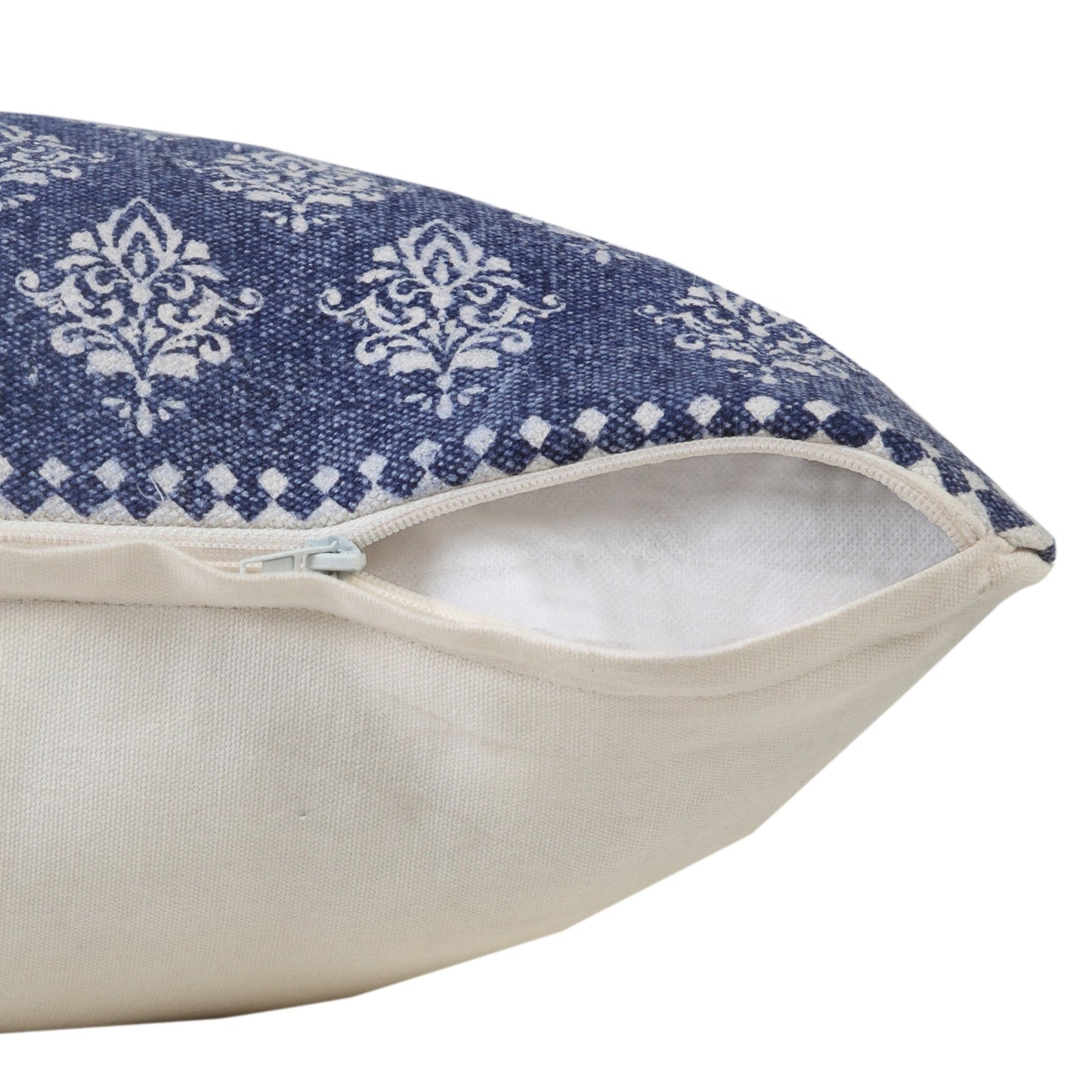 20" X 20" Twilight Blue And White 100% Cotton Geometric Zippered Pillow FurniFindUSA
