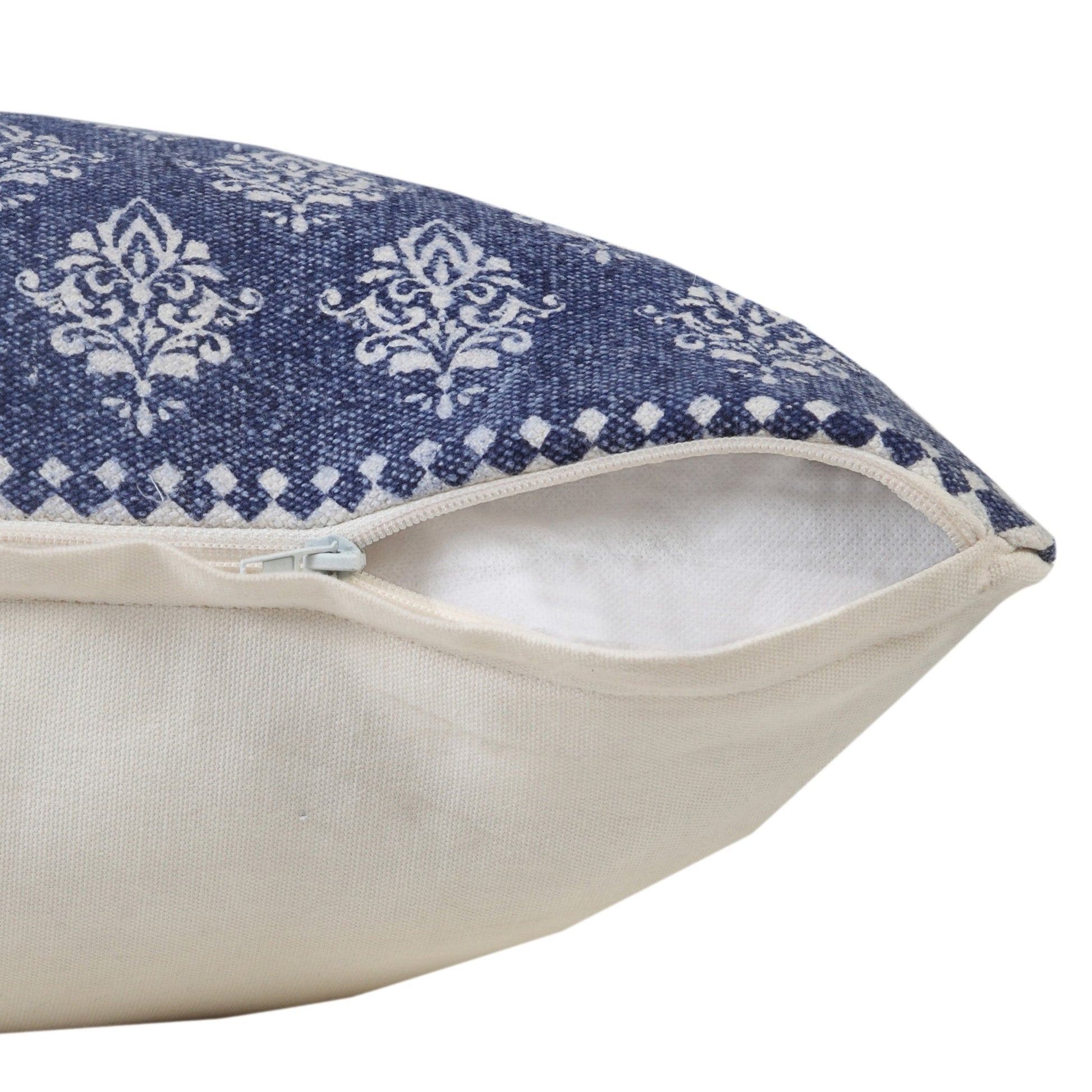 20" X 20" Twilight Blue And White 100% Cotton Geometric Zippered Pillow FurniFindUSA