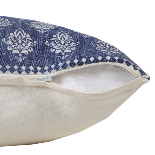 20" X 20" Twilight Blue And White 100% Cotton Geometric Zippered Pillow FurniFindUSA