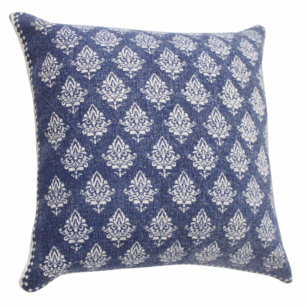 20" X 20" Twilight Blue And White 100% Cotton Geometric Zippered Pillow FurniFindUSA