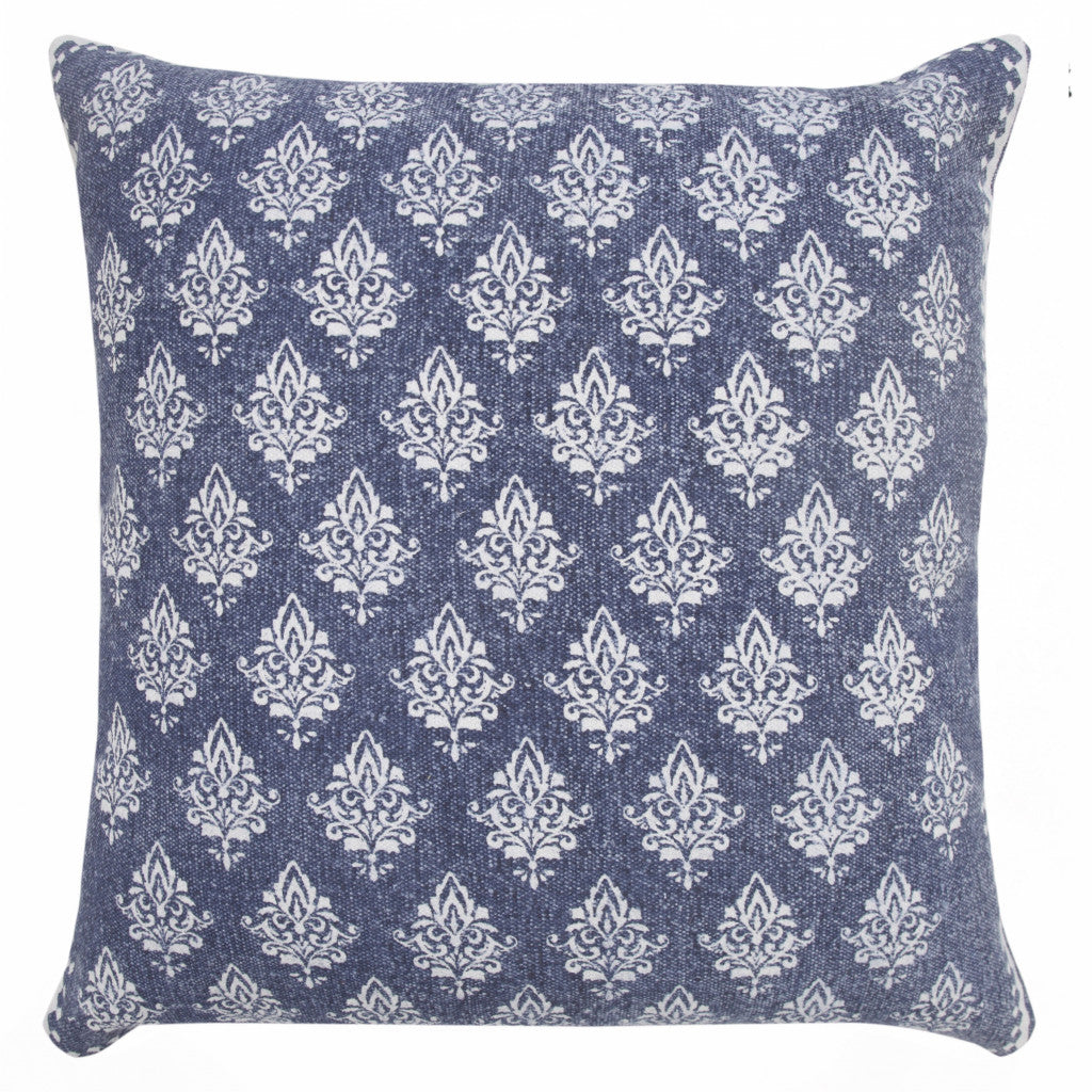 20" X 20" Vintage Indigo Blue And White 100% Cotton Geometric Zippered Pillow FurniFindUSA