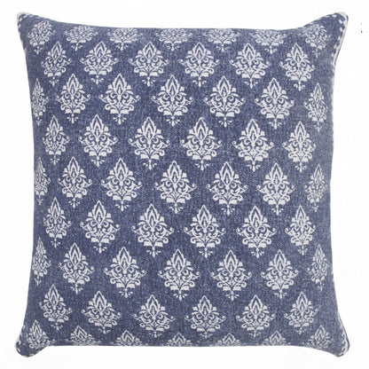 20" X 20" Vintage Indigo Blue And White 100% Cotton Geometric Zippered Pillow FurniFindUSA