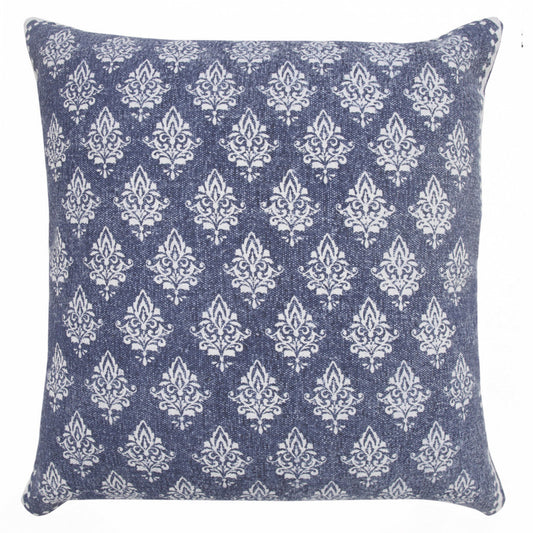 20" X 20" Vintage Indigo Blue And White 100% Cotton Geometric Zippered Pillow FurniFindUSA