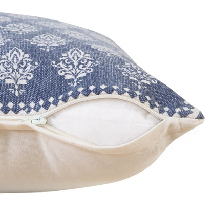 20" X 20" Vintage Indigo Blue And White 100% Cotton Geometric Zippered Pillow FurniFindUSA