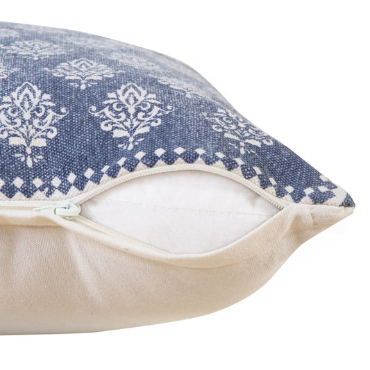 20" X 20" Vintage Indigo Blue And White 100% Cotton Geometric Zippered Pillow FurniFindUSA