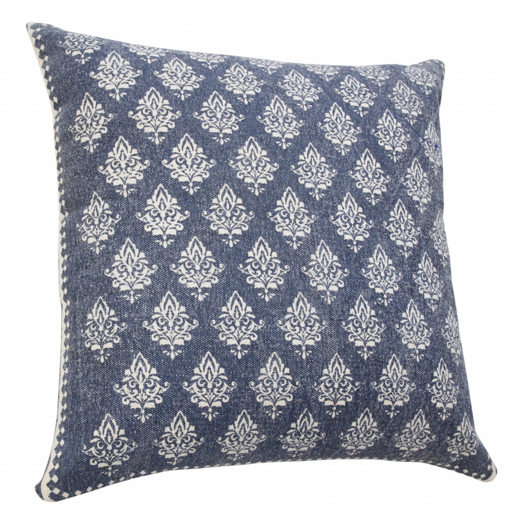20" X 20" Vintage Indigo Blue And White 100% Cotton Geometric Zippered Pillow FurniFindUSA