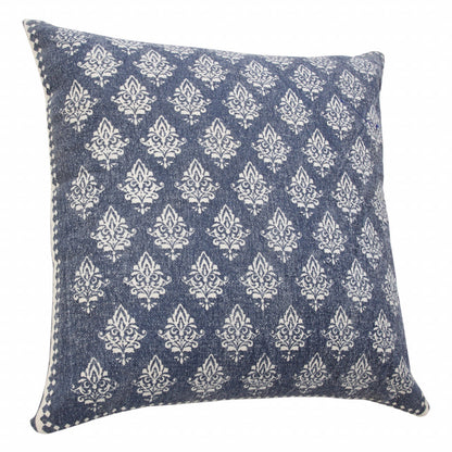20" X 20" Vintage Indigo Blue And White 100% Cotton Geometric Zippered Pillow FurniFindUSA