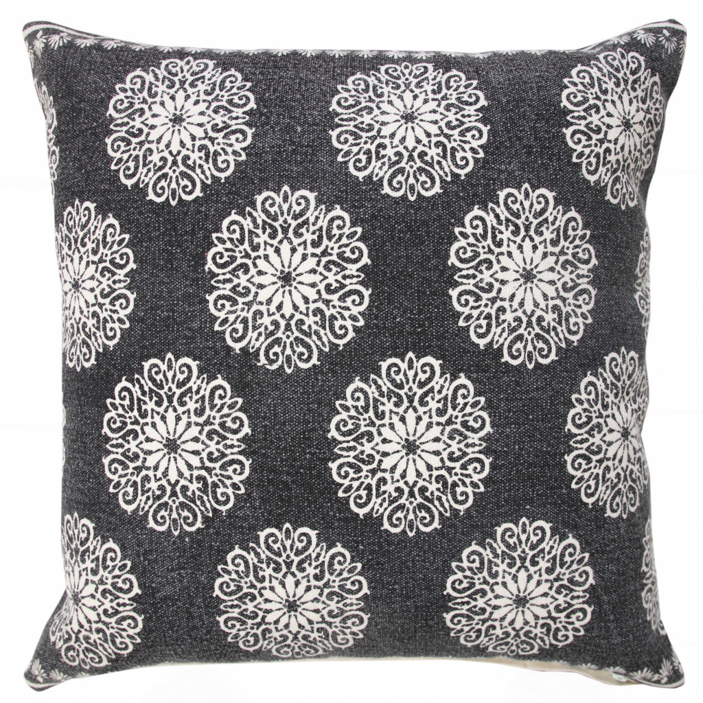 20" X 20" Black And White 100% Cotton Floral Zippered Pillow FurniFindUSA