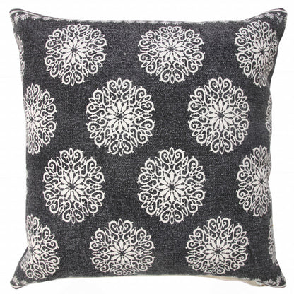 20" X 20" Black And White 100% Cotton Floral Zippered Pillow FurniFindUSA
