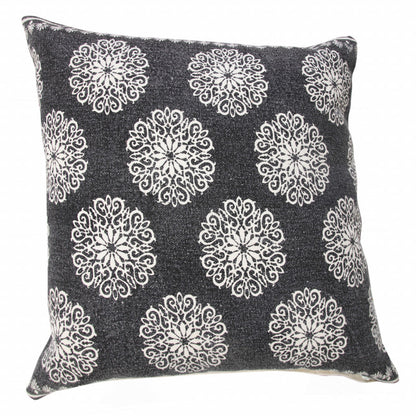 20" X 20" Black And White 100% Cotton Floral Zippered Pillow FurniFindUSA