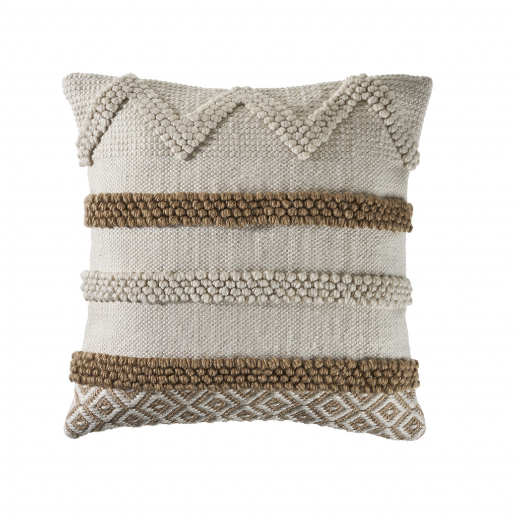 20" X 20" Tan And Beige Polyester Geometric Zippered Pillow FurniFindUSA