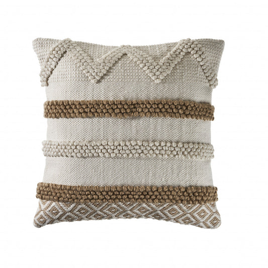 20" X 20" Tan And Beige Polyester Geometric Zippered Pillow FurniFindUSA