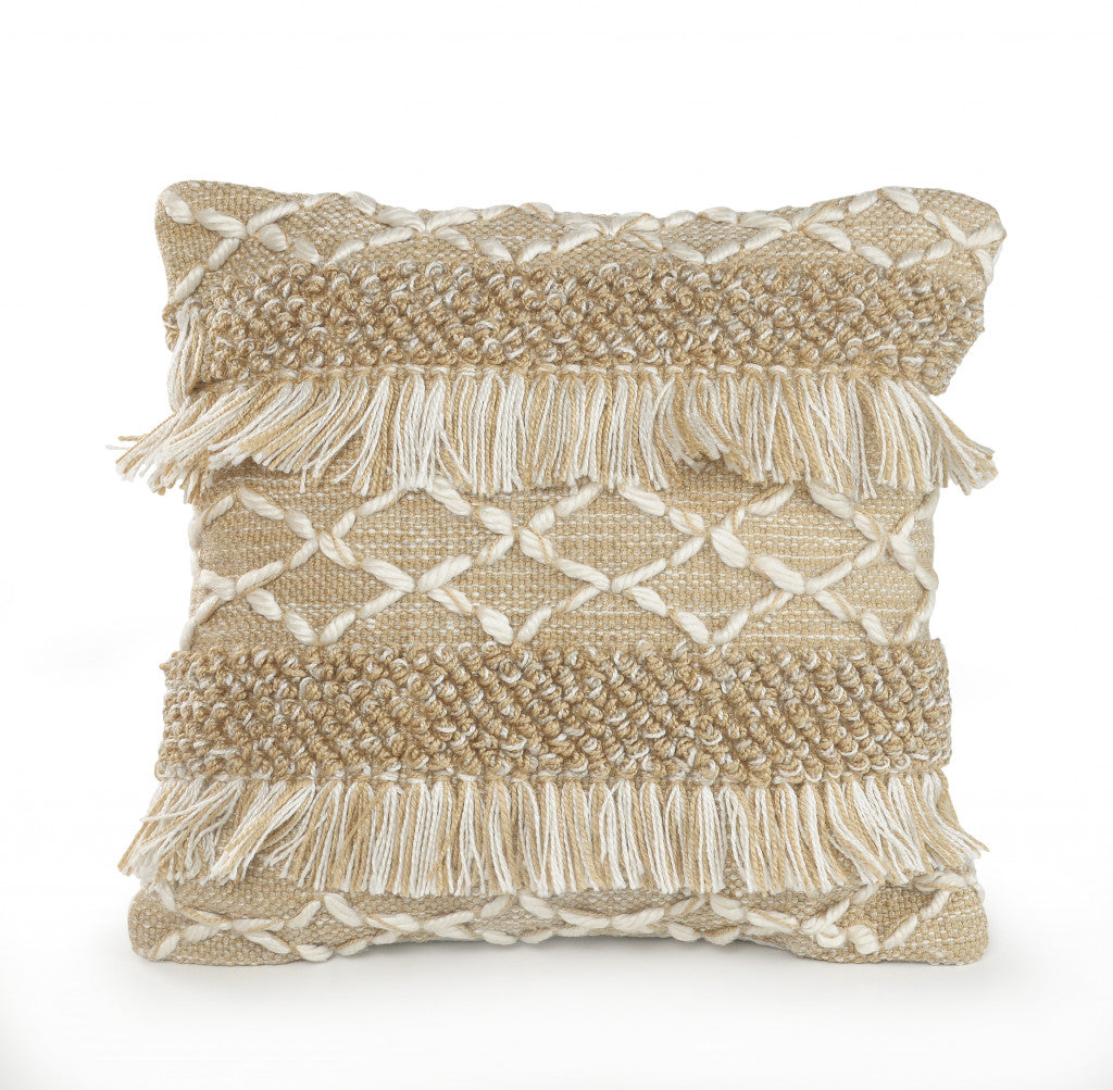 20" X 20" Beige And White Polyester Geometric Zippered Pillow 4.0" (L) x 20.0" (W) x 20.0" (H) FurniFindUSA