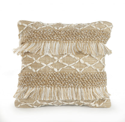 20" X 20" Beige And White Polyester Geometric Zippered Pillow 4.0" (L) x 20.0" (W) x 20.0" (H) FurniFindUSA