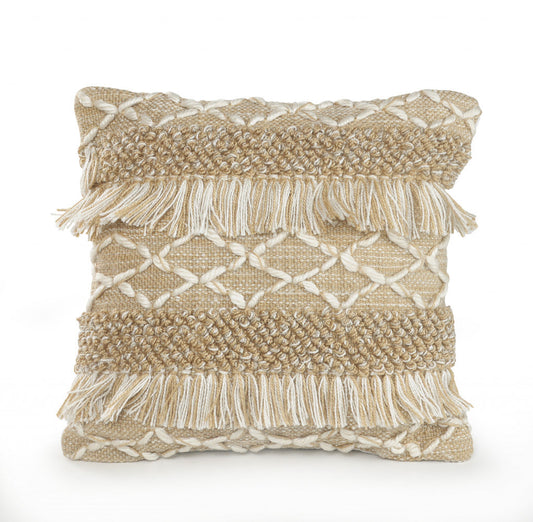 20" X 20" Beige And White Polyester Geometric Zippered Pillow 4.0" (L) x 20.0" (W) x 20.0" (H) FurniFindUSA