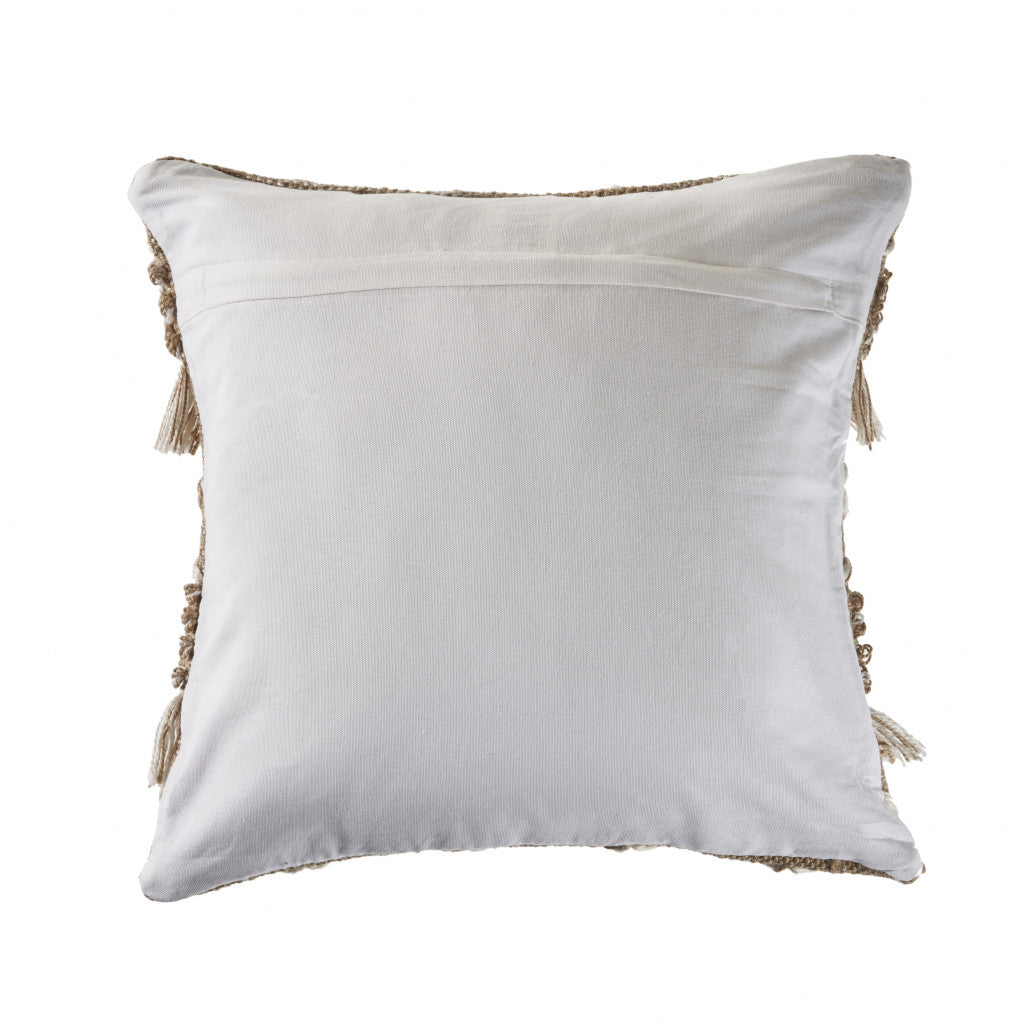 20" X 20" Beige And White Polyester Geometric Zippered Pillow 4.0" (L) x 20.0" (W) x 20.0" (H) FurniFindUSA