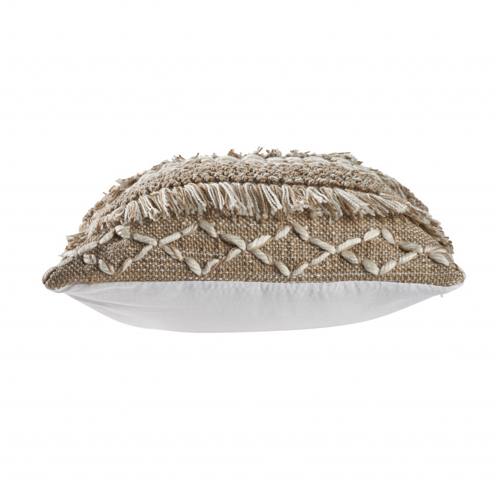20" X 20" Beige And White Polyester Geometric Zippered Pillow 4.0" (L) x 20.0" (W) x 20.0" (H) FurniFindUSA