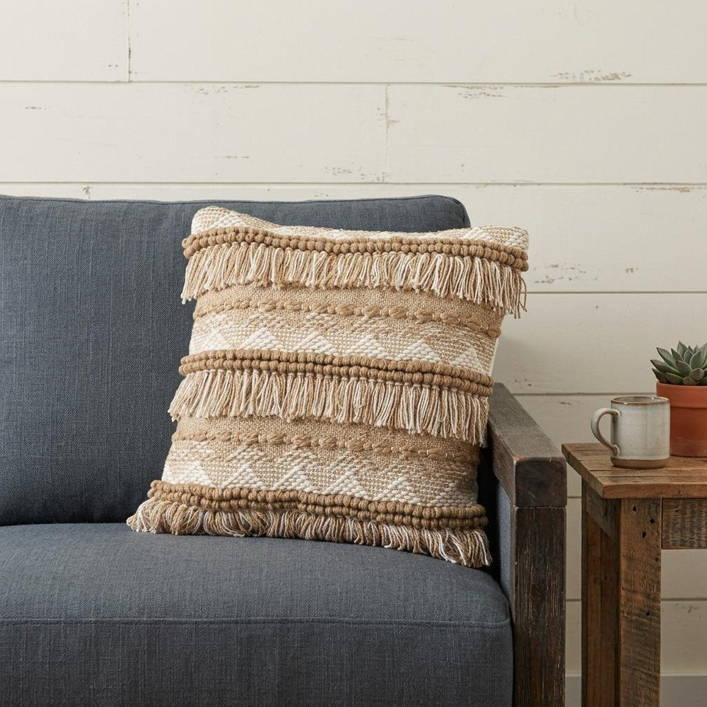 20" X 20" Beige And White Polyester Geometric Zippered Pillow — view 7