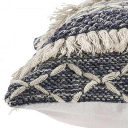 20" X 20" Navy And Ivory 100% Wool Geometric Zippered Pillow HomeRoots