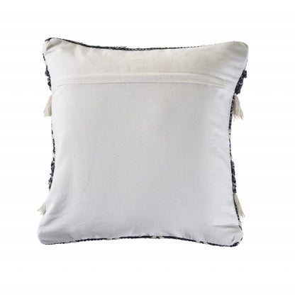 20" X 20" Navy And Ivory 100% Wool Geometric Zippered Pillow FurniFindUSA