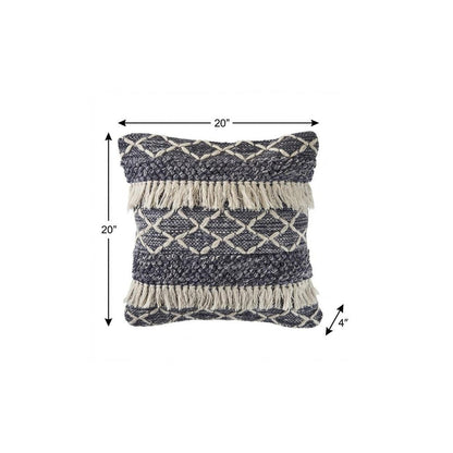 20" X 20" Navy And Ivory 100% Wool Geometric Zippered Pillow HomeRoots