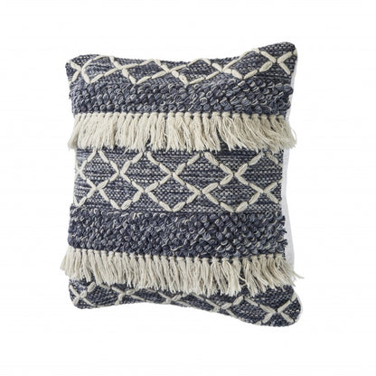 20" X 20" Navy And Ivory 100% Wool Geometric Zippered Pillow HomeRoots