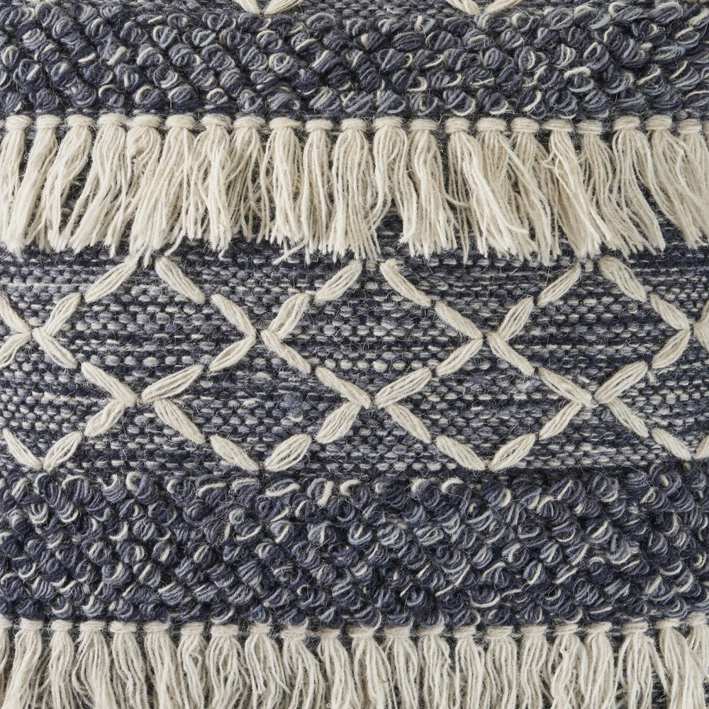 20" X 20" Navy And Ivory 100% Wool Geometric Zippered Pillow — view 4