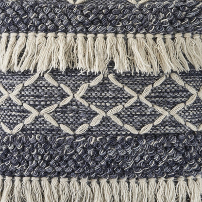 20" X 20" Navy And Ivory 100% Wool Geometric Zippered Pillow HomeRoots