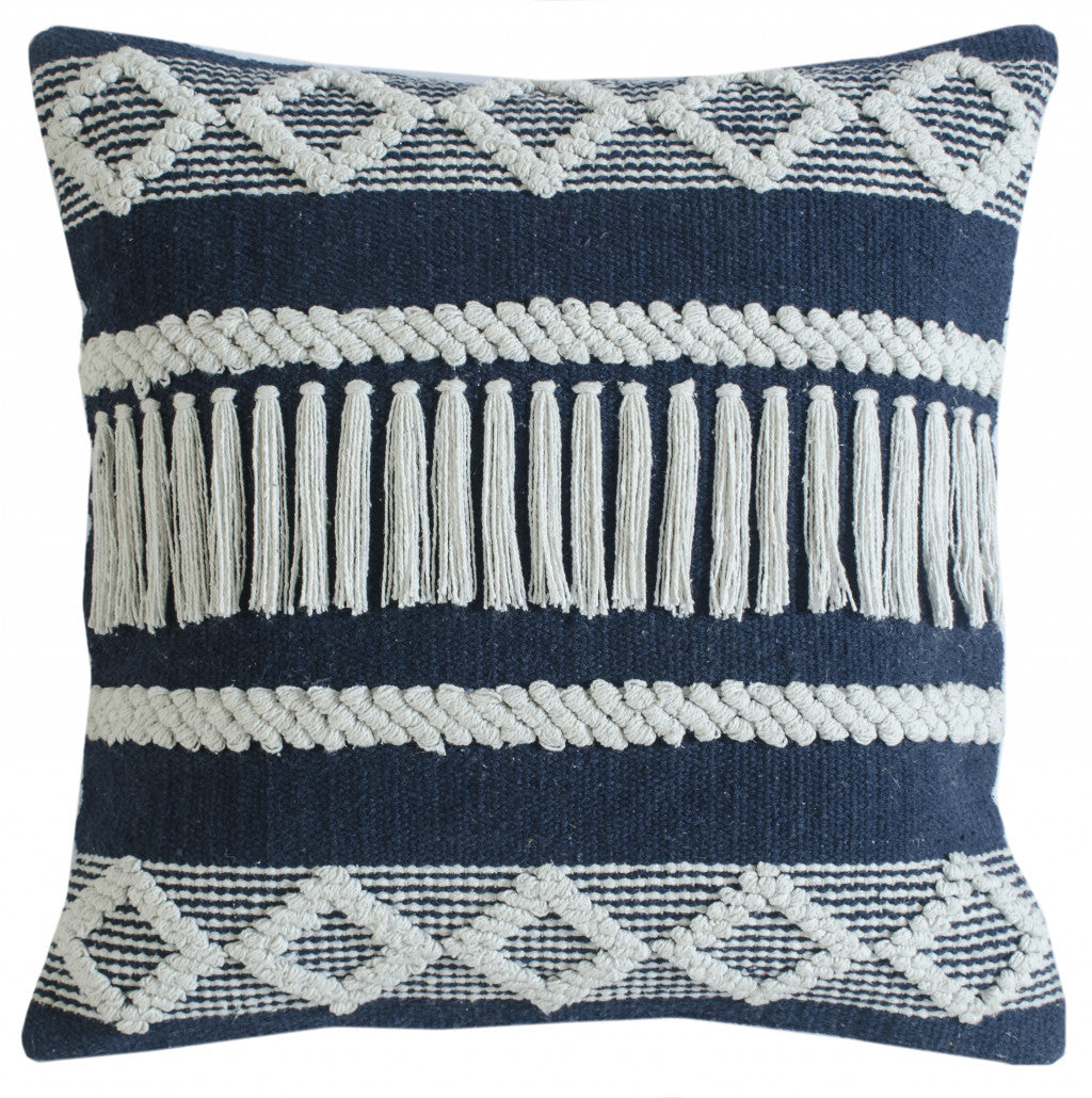 20" X 20" Blue And Ivory 100% Cotton Geometric Zippered Pillow FurniFindUSA