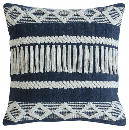 20" X 20" Blue And Ivory 100% Cotton Geometric Zippered Pillow FurniFindUSA