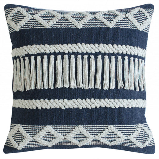20" X 20" Blue And Ivory 100% Cotton Geometric Zippered Pillow FurniFindUSA