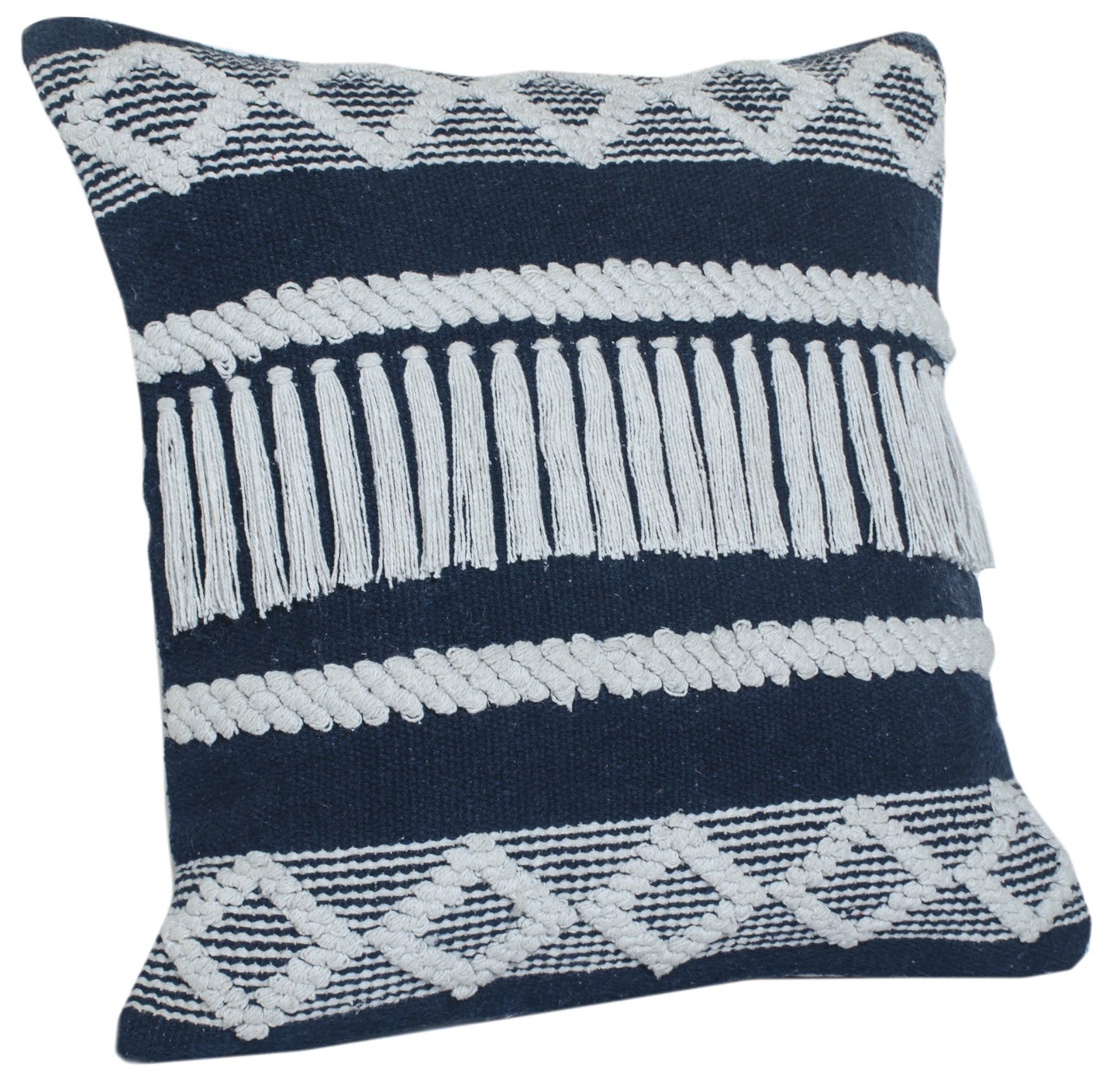 20" X 20" Blue And Ivory 100% Cotton Geometric Zippered Pillow FurniFindUSA