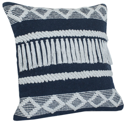 20" X 20" Blue And Ivory 100% Cotton Geometric Zippered Pillow FurniFindUSA