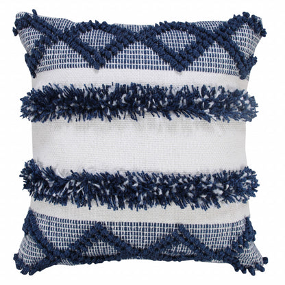 20" X 20" Navy Blue And White Polyester Coastal Zippered Pillow FurniFindUSA