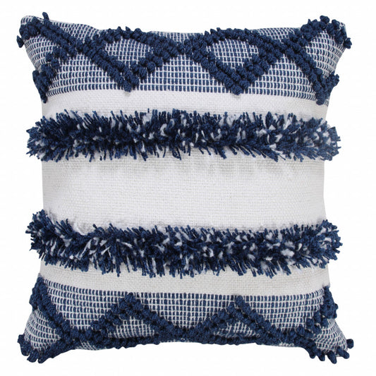 20" X 20" Navy Blue And White Polyester Coastal Zippered Pillow FurniFindUSA