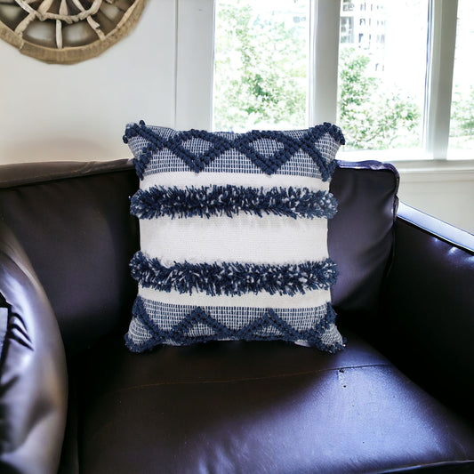 20" X 20" Navy Blue And White Polyester Coastal Zippered Pillow FurniFindUSA