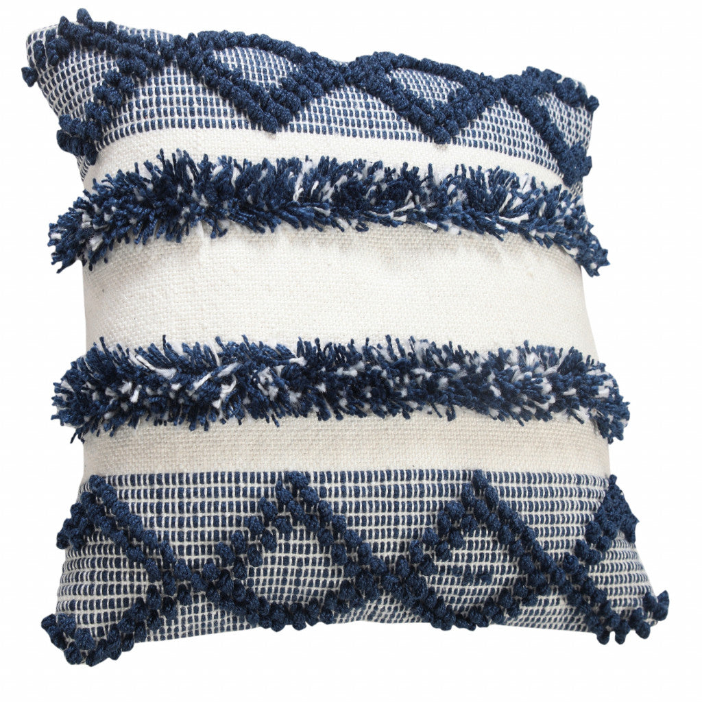 20" X 20" Navy Blue And White Polyester Coastal Zippered Pillow FurniFindUSA
