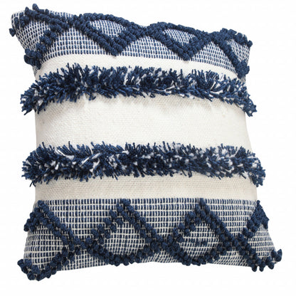 20" X 20" Navy Blue And White Polyester Coastal Zippered Pillow FurniFindUSA