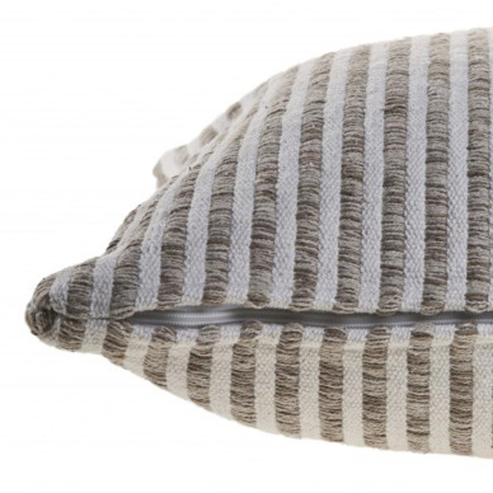 22" X 22" Beige And Cream 100% Cotton Striped Zippered Pillow — view 6