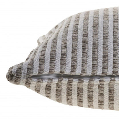 22" X 22" Beige And Cream 100% Cotton Striped Zippered Pillow HomeRoots