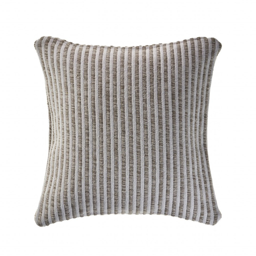 22" X 22" Beige And Cream 100% Cotton Striped Zippered Pillow — view 2