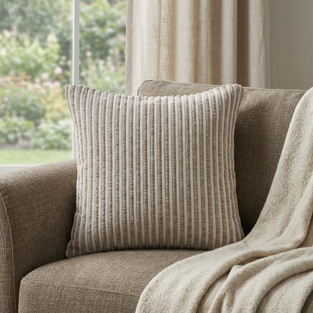 22" X 22" Beige And Cream 100% Cotton Striped Zippered Pillow — view 7
