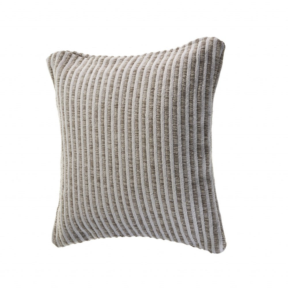 22" X 22" Beige And Cream 100% Cotton Striped Zippered Pillow HomeRoots