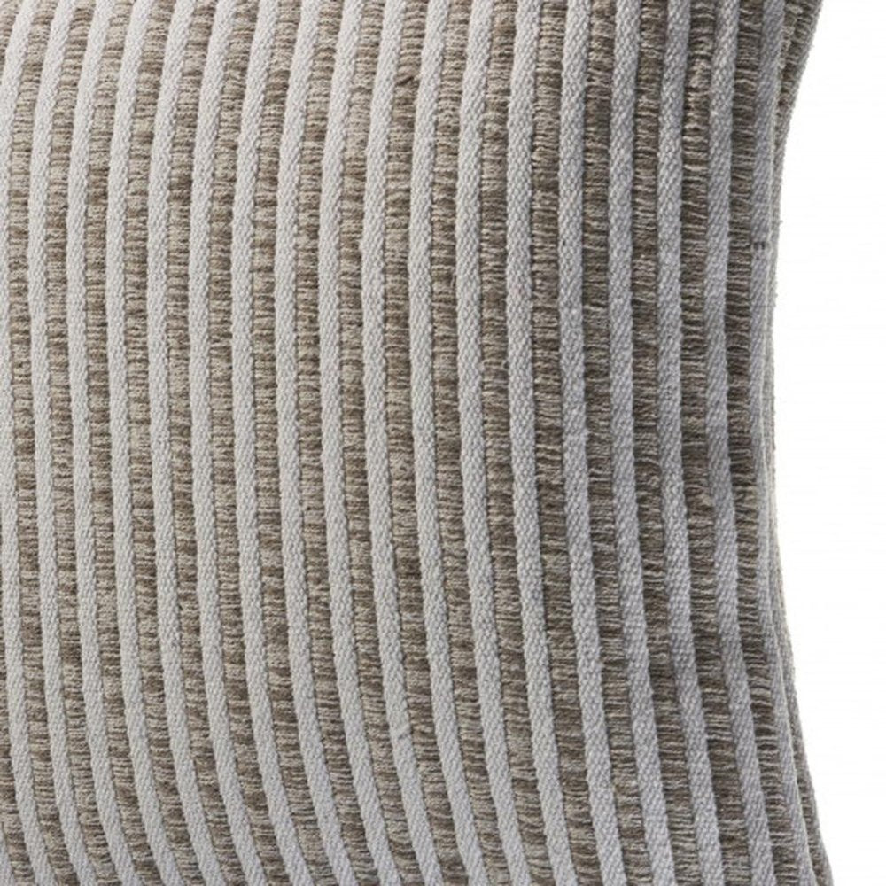 22" X 22" Beige And Cream 100% Cotton Striped Zippered Pillow HomeRoots