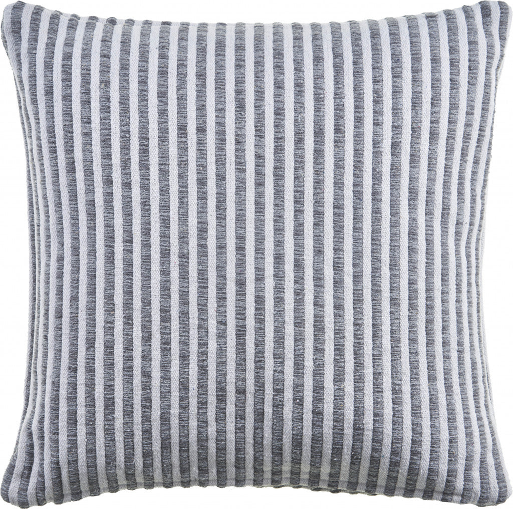 22" X 22" Gray And Cream 100% Cotton Striped Zippered Pillow FurniFindUSA