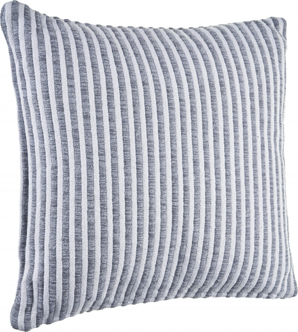 22" X 22" Gray And Cream 100% Cotton Striped Zippered Pillow FurniFindUSA